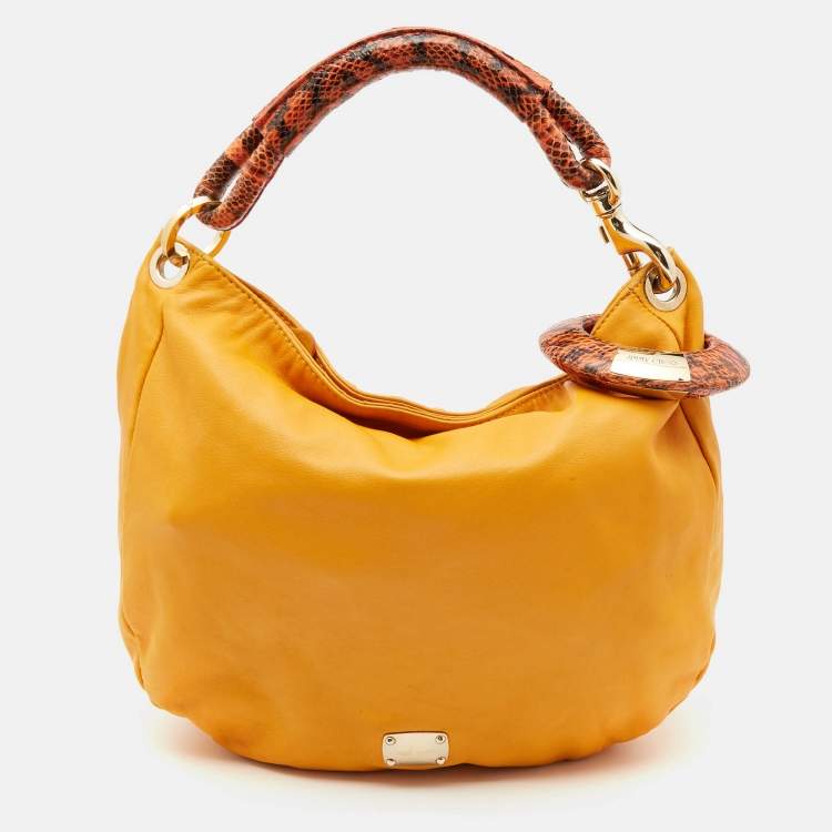 Pre Owned Jimmy Choo Mustard Snakeskin and Leather Sky Bangle Hobo