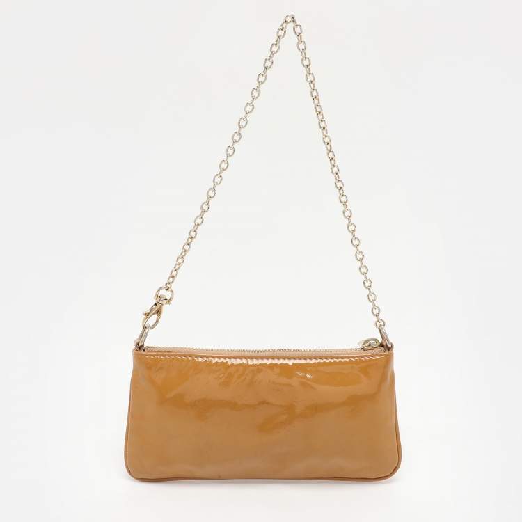 Pre Owned Jimmy Choo Mustard Patent Leather Chain Clutch