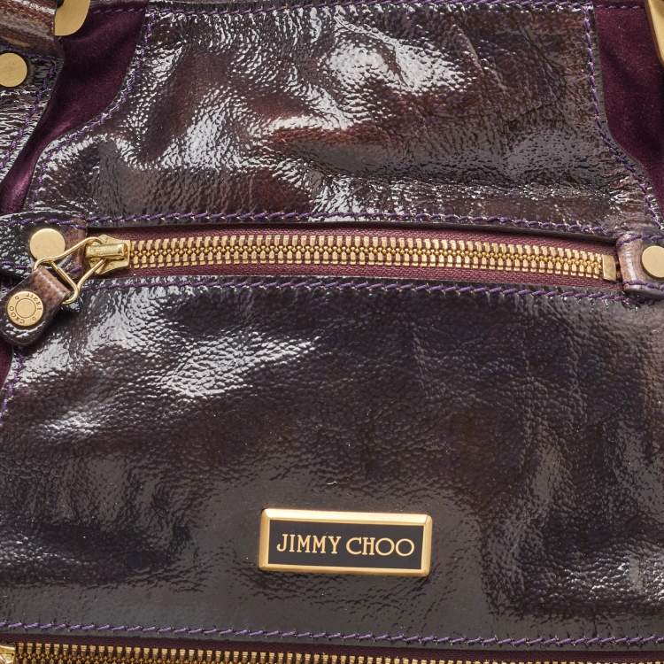 Pre Owned Jimmy Choo Dark Brown/Purple Patent Leather and Suede Mahala Satchel