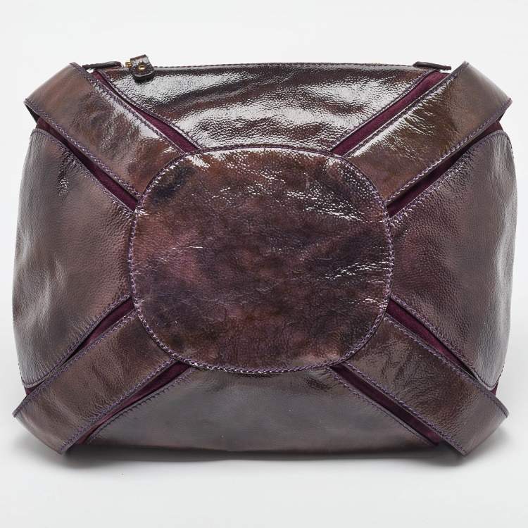 Pre Owned Jimmy Choo Dark Brown/Purple Patent Leather and Suede Mahala Satchel