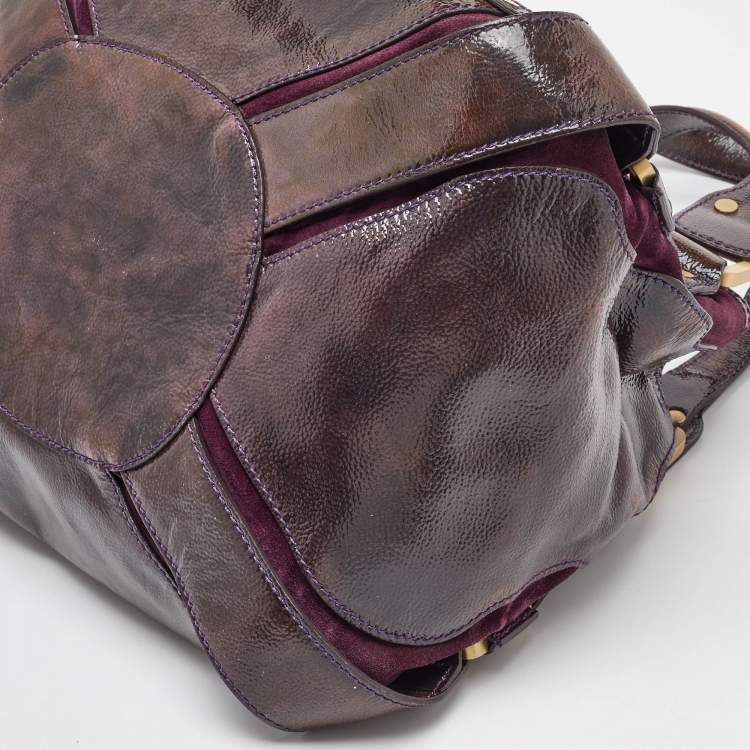 Pre Owned Jimmy Choo Dark Brown/Purple Patent Leather and Suede Mahala Satchel