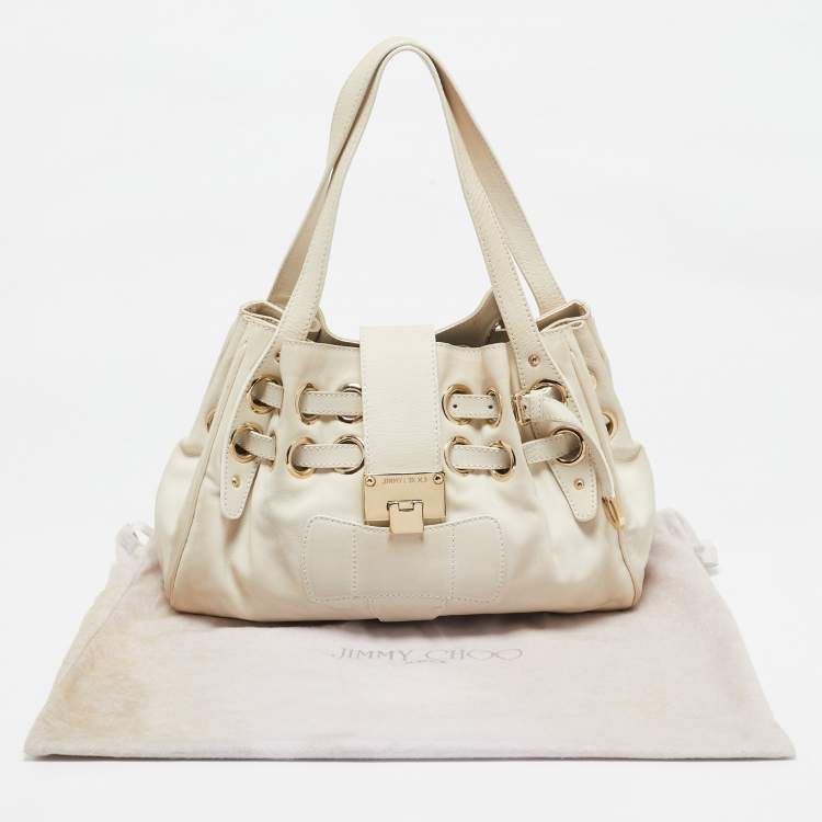 Pre Owned Jimmy Choo Off White Leather Riki Tote