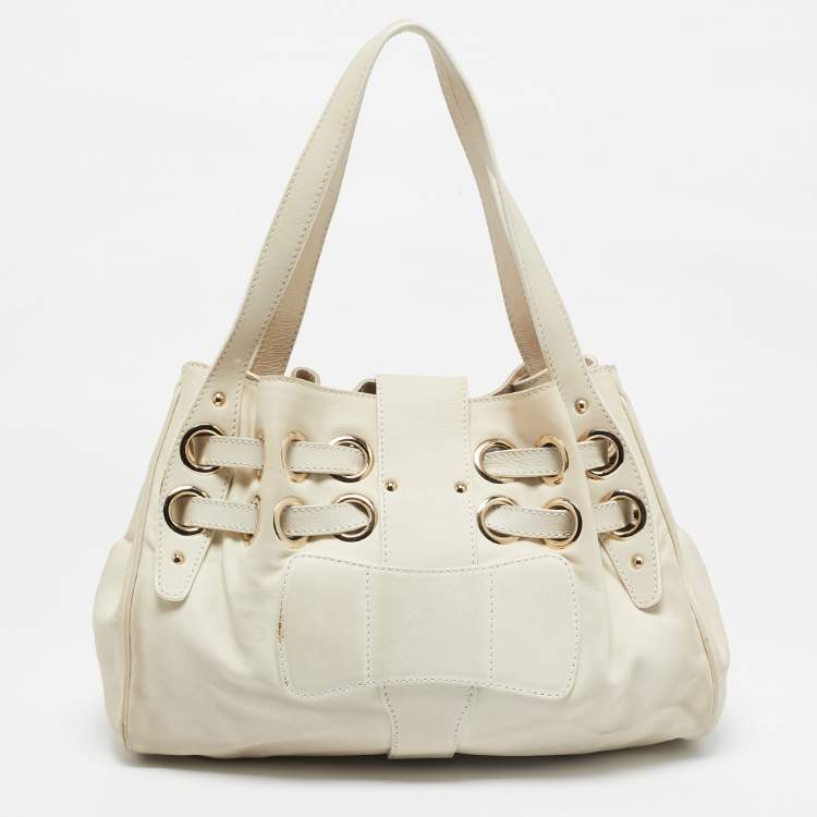 Pre Owned Jimmy Choo Off White Leather Riki Tote