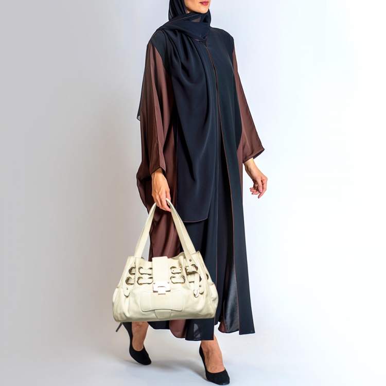Pre Owned Jimmy Choo Off White Leather Riki Tote