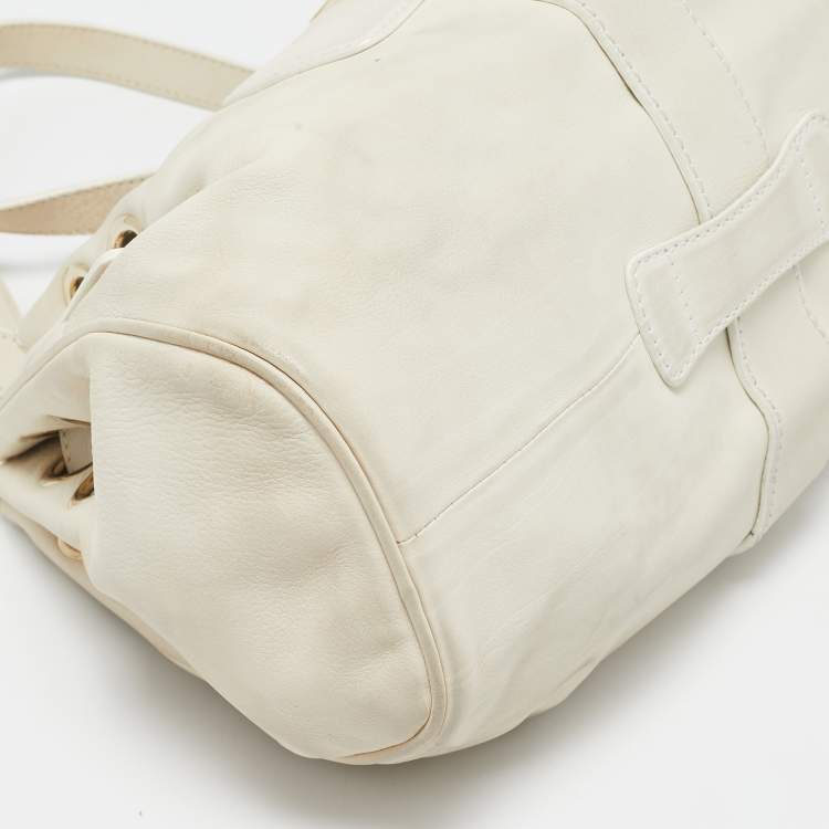 Pre Owned Jimmy Choo Off White Leather Riki Tote