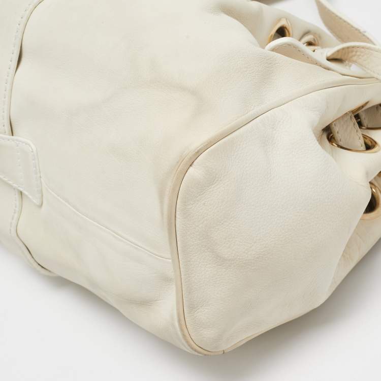 Pre Owned Jimmy Choo Off White Leather Riki Tote