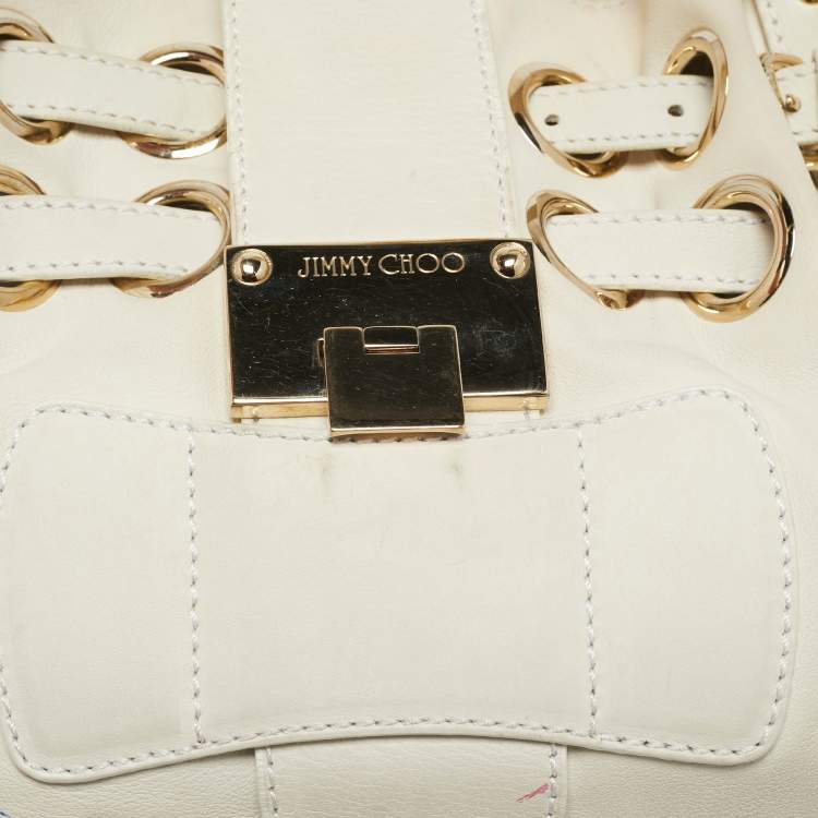 Pre Owned Jimmy Choo Off White Leather Riki Tote