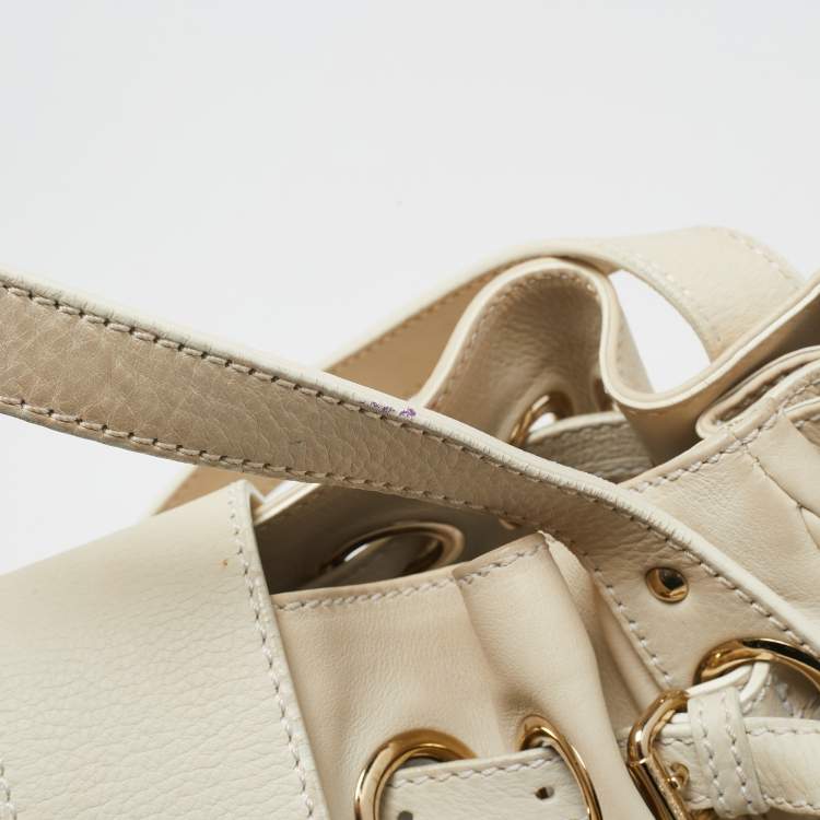Pre Owned Jimmy Choo Off White Leather Riki Tote
