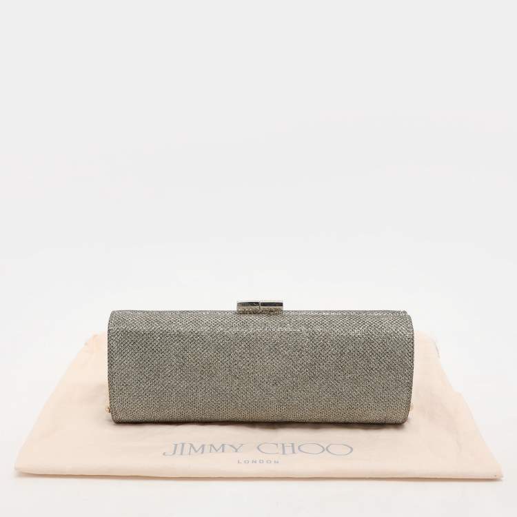 Pre Owned Jimmy Choo Gold Glitter Lurex Fabric Twill Tube Clutch