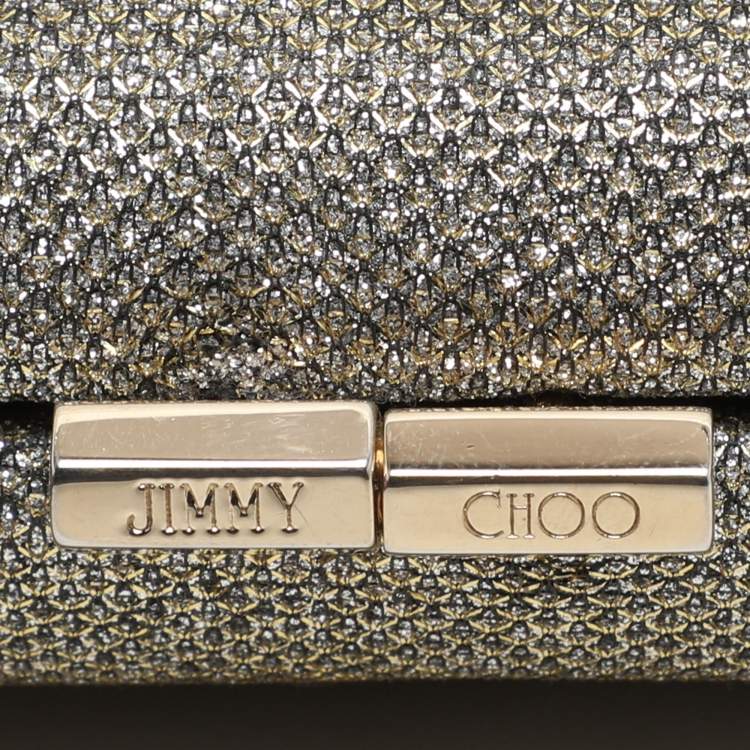 Pre Owned Jimmy Choo Gold Glitter Lurex Fabric Twill Tube Clutch