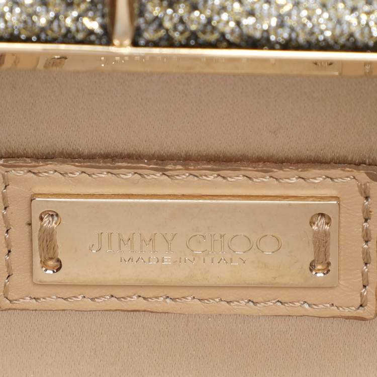 Pre Owned Jimmy Choo Gold Glitter Lurex Fabric Twill Tube Clutch