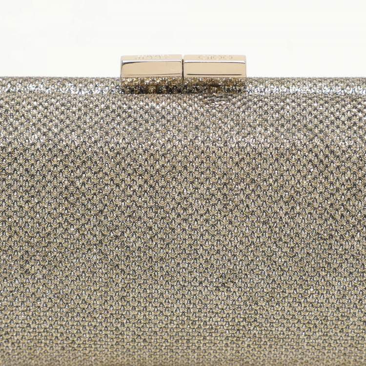 Pre Owned Jimmy Choo Gold Glitter Lurex Fabric Twill Tube Clutch