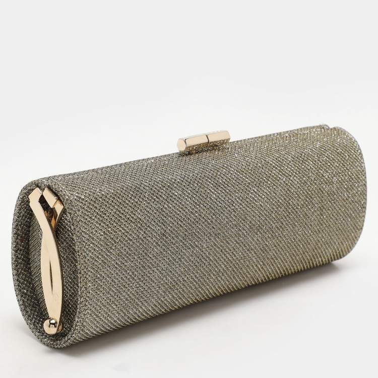 Pre Owned Jimmy Choo Gold Glitter Lurex Fabric Twill Tube Clutch