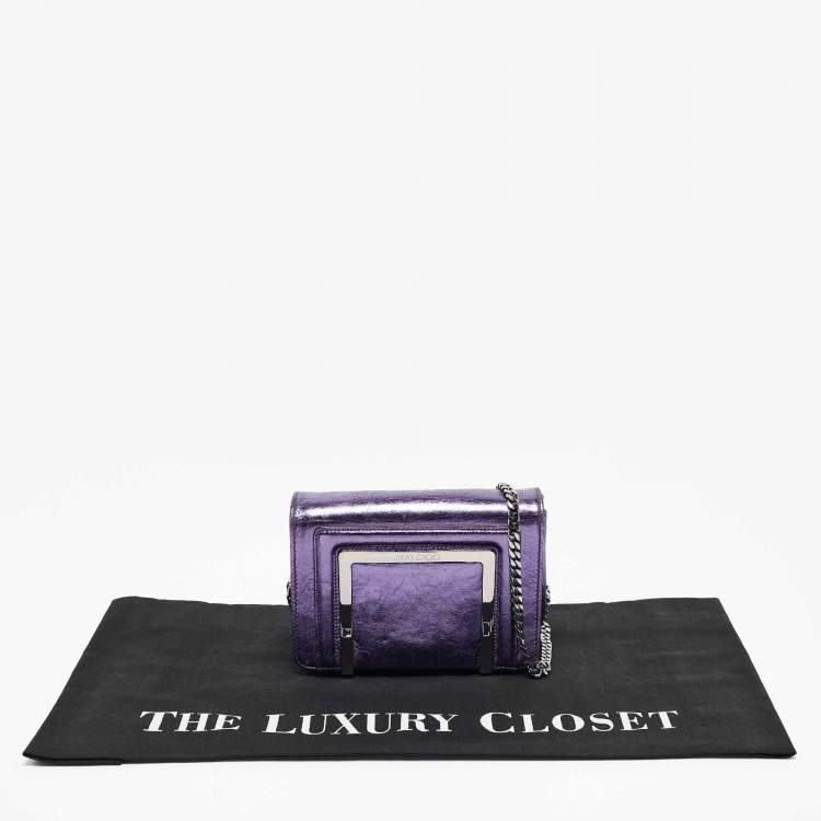 Pre Owned Jimmy Choo Metallic Purple Leather Ava Crossbody Bag