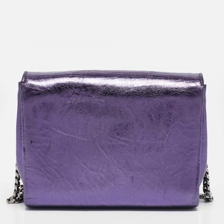 Pre Owned Jimmy Choo Metallic Purple Leather Ava Crossbody Bag