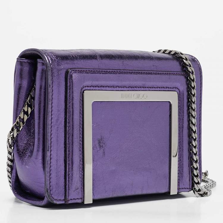 Pre Owned Jimmy Choo Metallic Purple Leather Ava Crossbody Bag