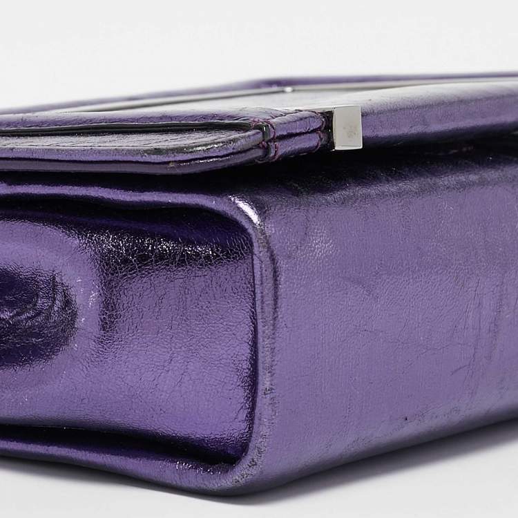 Pre Owned Jimmy Choo Metallic Purple Leather Ava Crossbody Bag