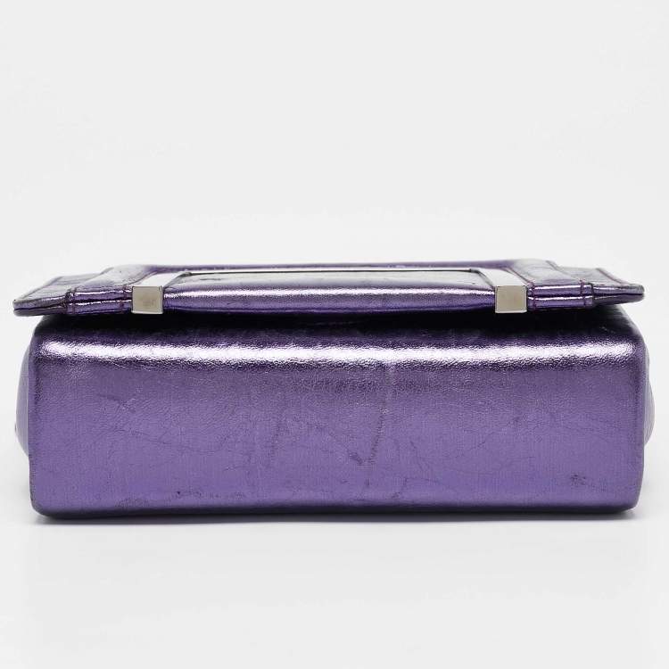 Pre Owned Jimmy Choo Metallic Purple Leather Ava Crossbody Bag