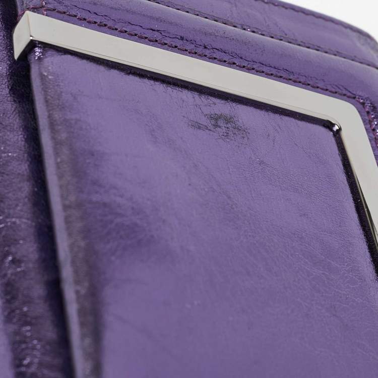 Pre Owned Jimmy Choo Metallic Purple Leather Ava Crossbody Bag