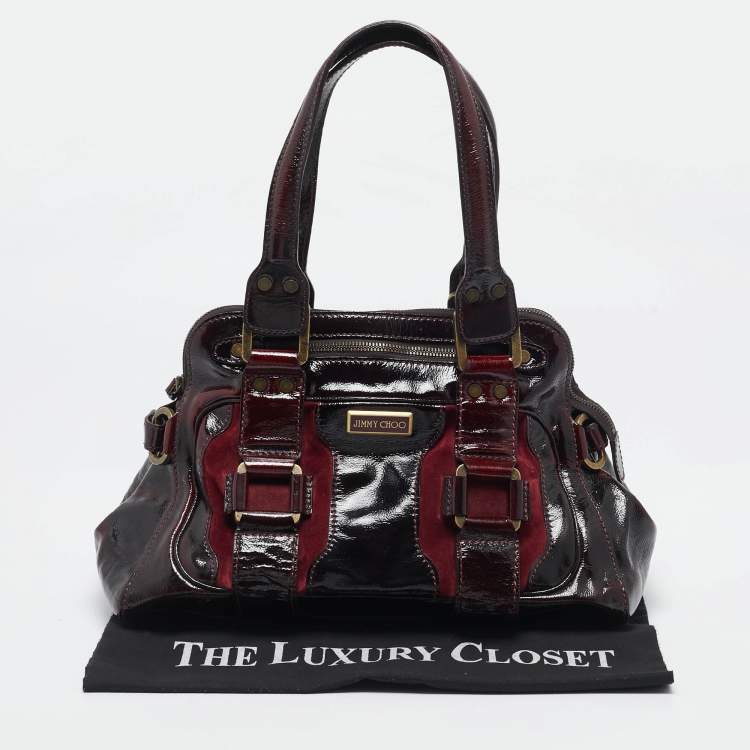 Pre Owned Jimmy Choo Burgundy Patent Leather and Suede Malena Satchel