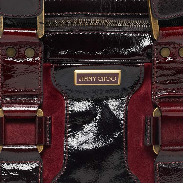 Pre Owned Jimmy Choo Burgundy Patent Leather and Suede Malena Satchel