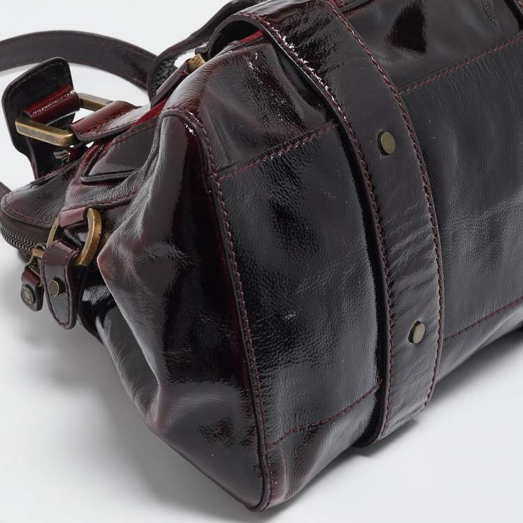 Pre Owned Jimmy Choo Burgundy Patent Leather and Suede Malena Satchel