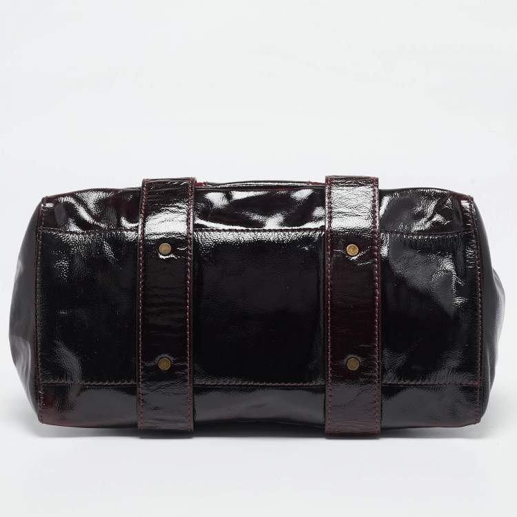 Pre Owned Jimmy Choo Burgundy Patent Leather and Suede Malena Satchel