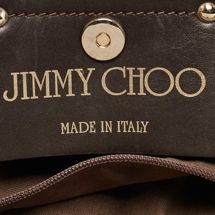 Pre Owned Jimmy Choo Brown/Metallic Python Print Sequins and Leather Bea Tote