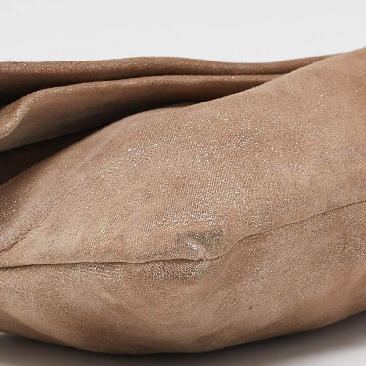 Pre Owned Jimmy Choo Beige Shimmering Suede Chandra Clutch
