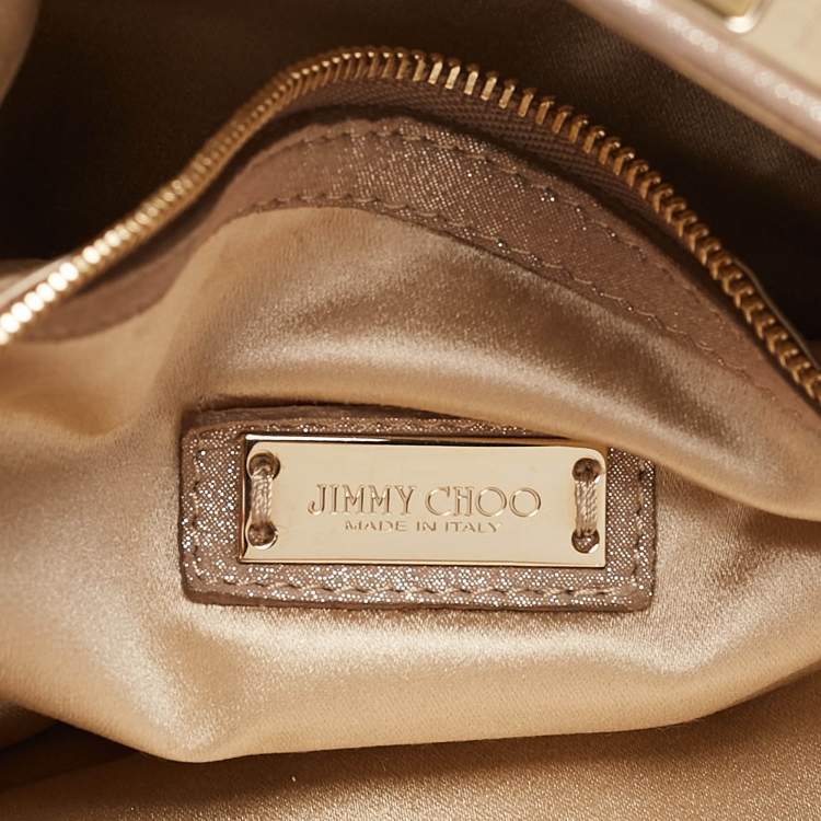 Pre Owned Jimmy Choo Beige Shimmering Suede Chandra Clutch