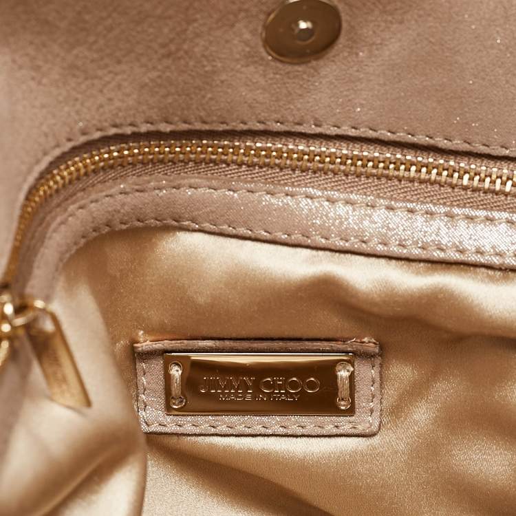 Pre Owned Jimmy Choo Beige Shimmering Suede Chandra Clutch