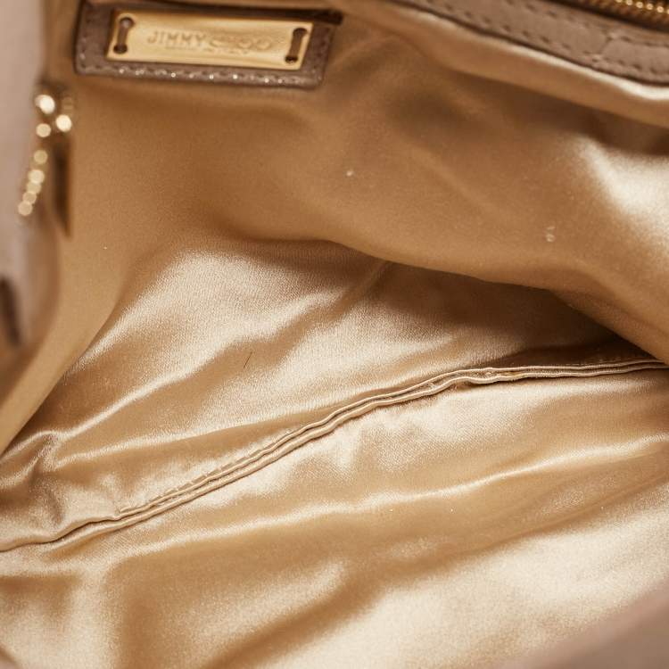 Pre Owned Jimmy Choo Beige Shimmering Suede Chandra Clutch