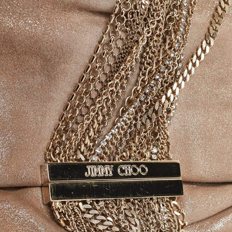Pre Owned Jimmy Choo Beige Shimmering Suede Chandra Clutch