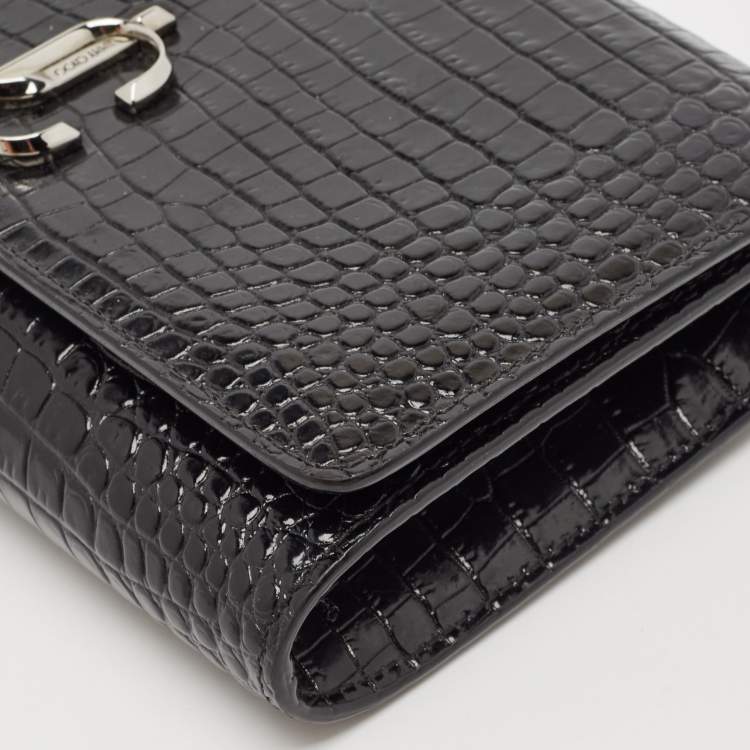 Pre Owned Jimmy Choo Black Croc Embossed Leather Varenne Clutch Bag