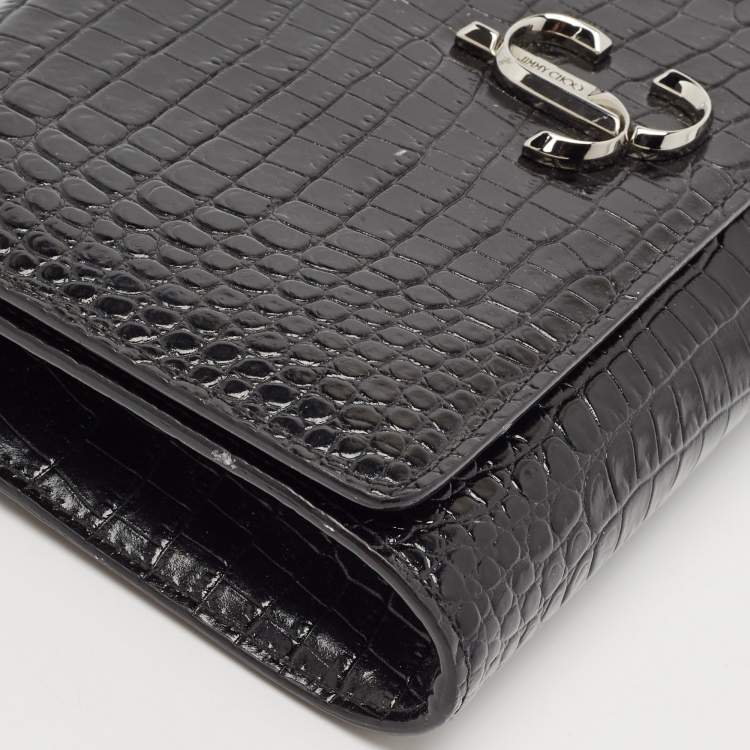 Pre Owned Jimmy Choo Black Croc Embossed Leather Varenne Clutch Bag