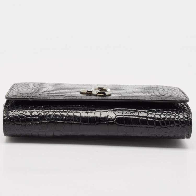 Pre Owned Jimmy Choo Black Croc Embossed Leather Varenne Clutch Bag