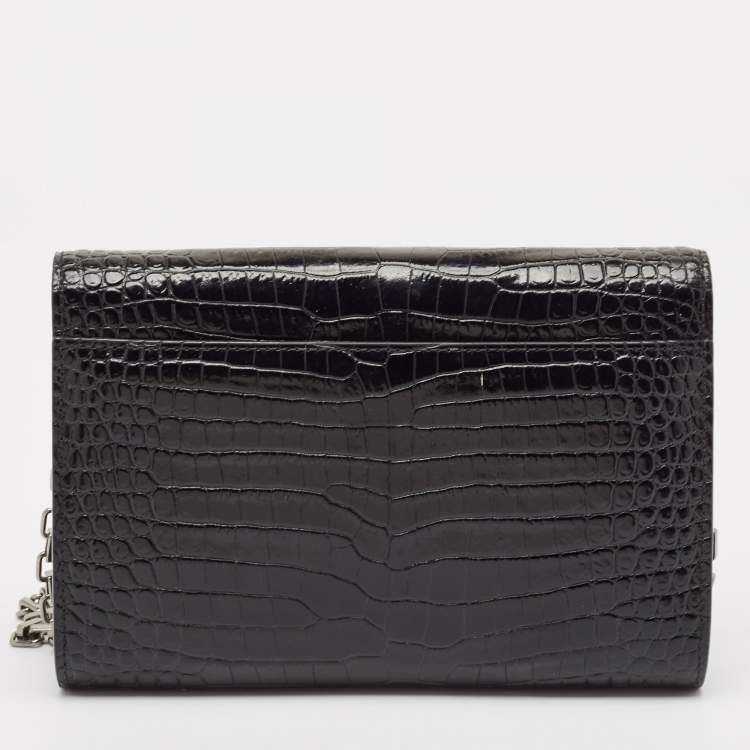 Pre Owned Jimmy Choo Black Croc Embossed Leather Varenne Clutch Bag