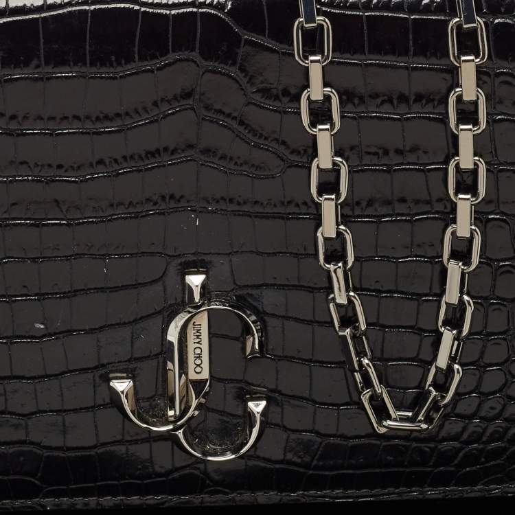 Pre Owned Jimmy Choo Black Croc Embossed Leather Varenne Clutch Bag