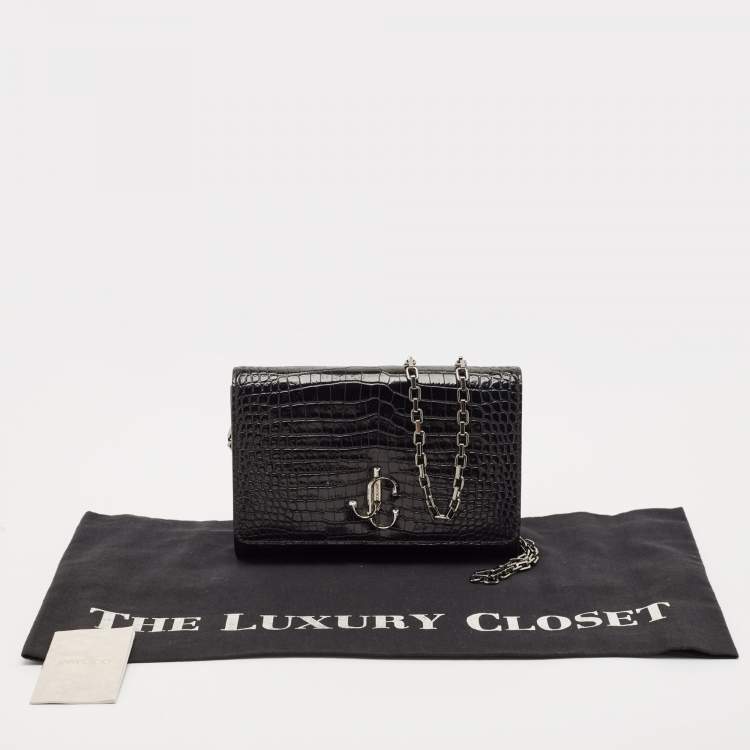 Pre Owned Jimmy Choo Black Croc Embossed Leather Varenne Clutch Bag
