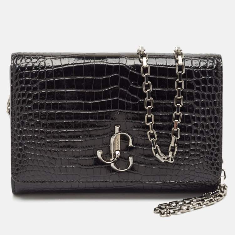 Pre Owned Jimmy Choo Black Croc Embossed Leather Varenne Clutch Bag
