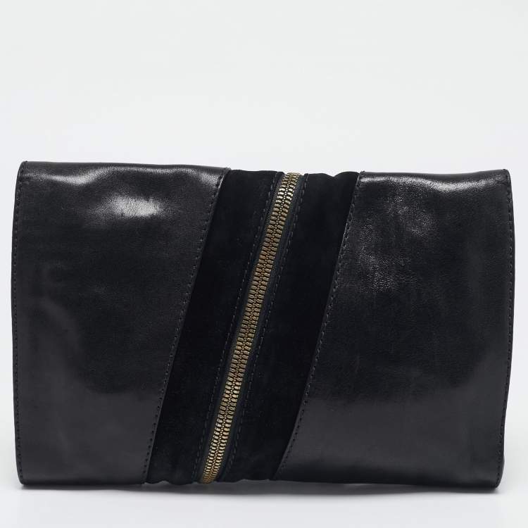 Pre Owned Jimmy Choo Black Leather and Suede Martha Clutch