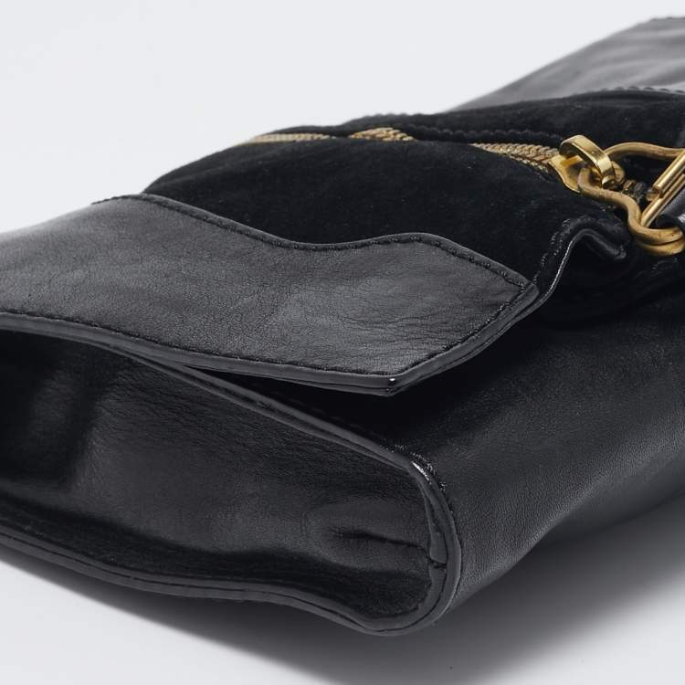 Pre Owned Jimmy Choo Black Leather and Suede Martha Clutch