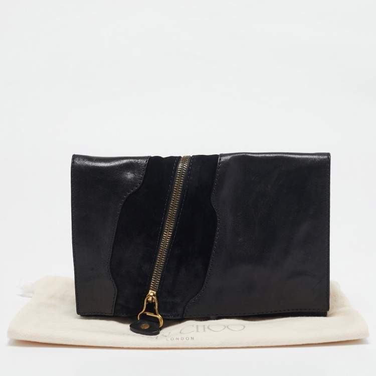 Pre Owned Jimmy Choo Black Leather and Suede Martha Clutch