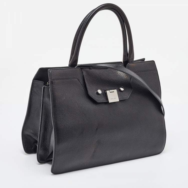 Pre Owned Jimmy Choo Black Leather Flap Riley Tote