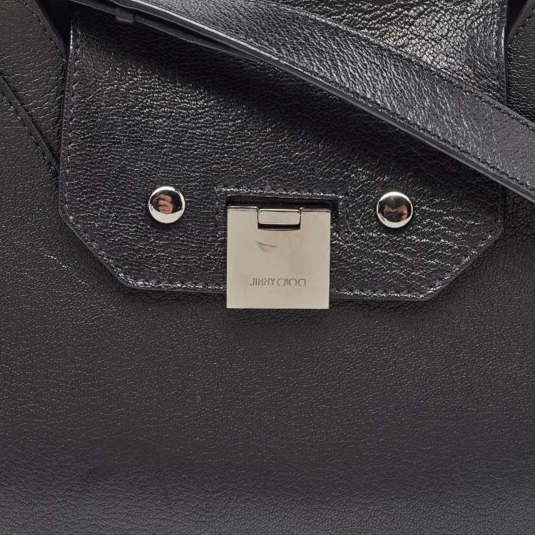 Pre Owned Jimmy Choo Black Leather Flap Riley Tote