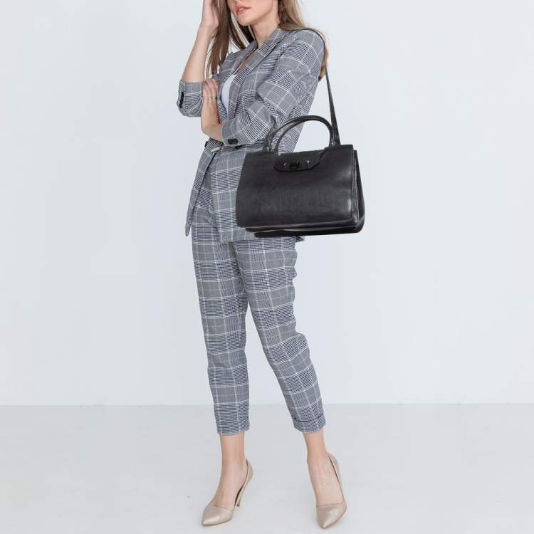 Pre Owned Jimmy Choo Black Leather Flap Riley Tote