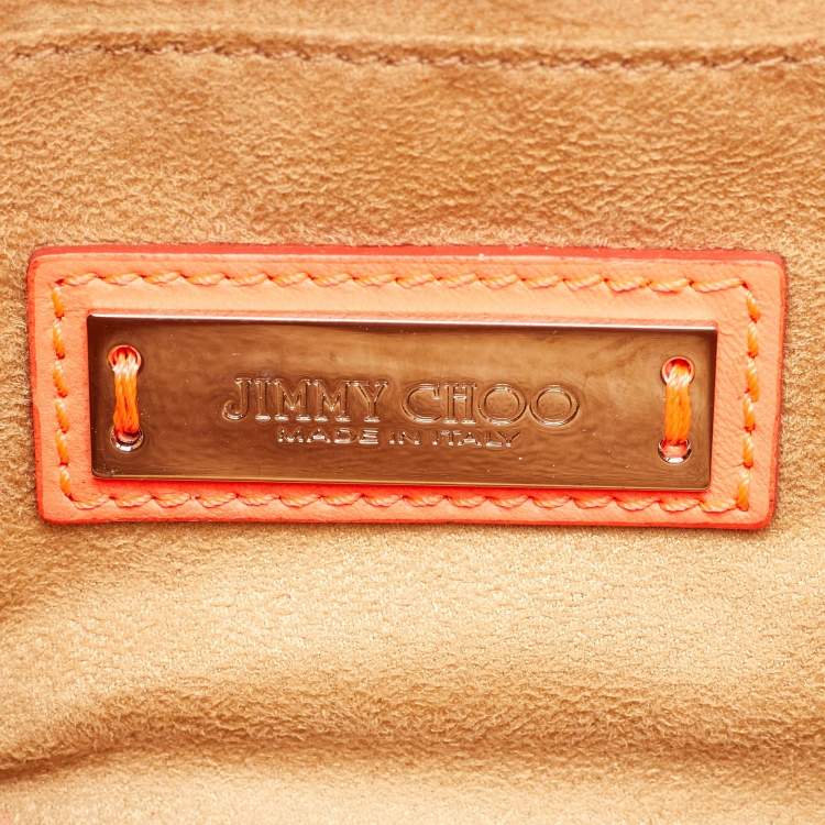 Pre Owned Jimmy Choo Neon Orange Patent Leather Rebel Top Handle Bag