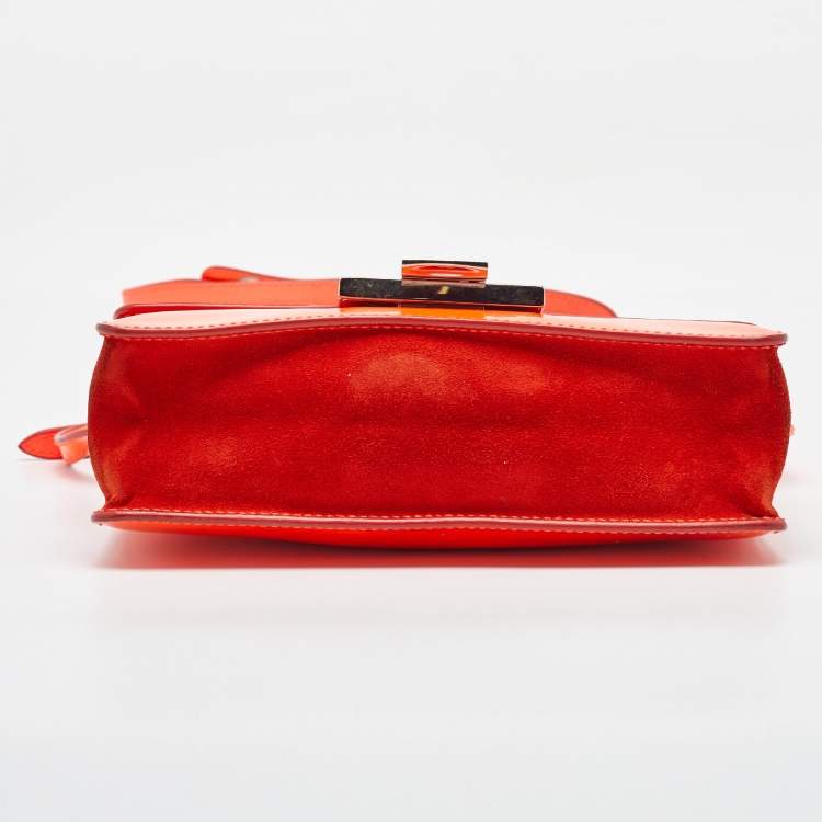 Pre Owned Jimmy Choo Neon Orange Patent Leather Rebel Top Handle Bag