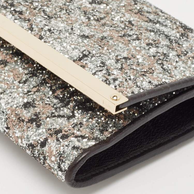 Pre Owned Jimmy Choo Tricolor Glitter and Leather Maia Clutch