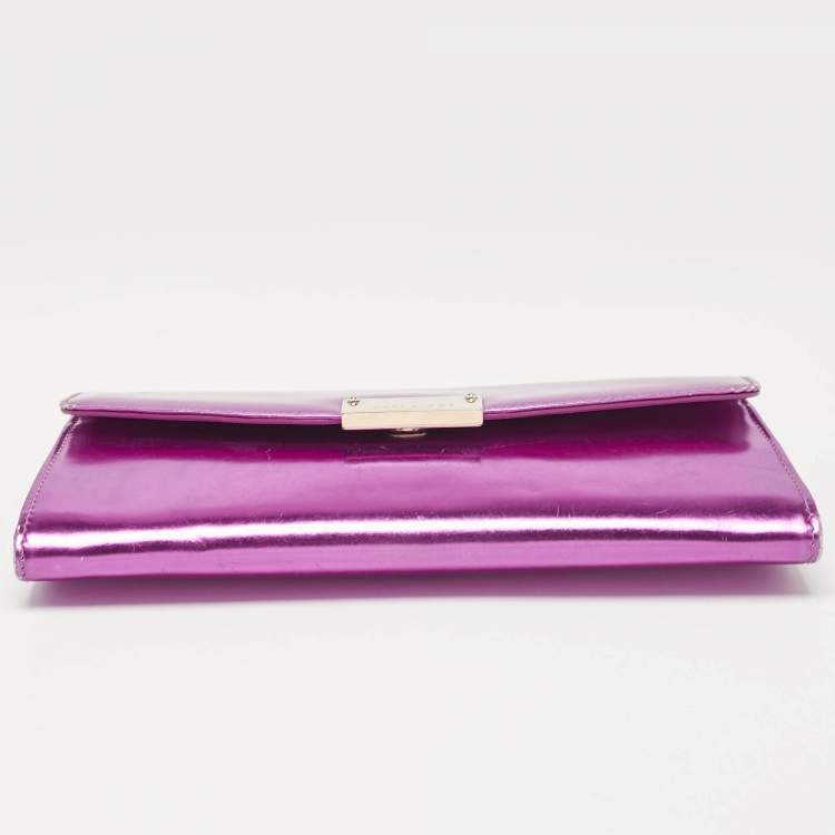 Pre Owned Jimmy Choo Metallic Magenta Leather Clutch